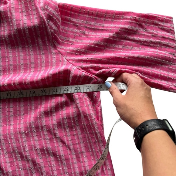 CJ Banks Pink Textured Button Down Blouse Striped Plus Size 2X Shirt Pockets E20 - Picture 4 of 9